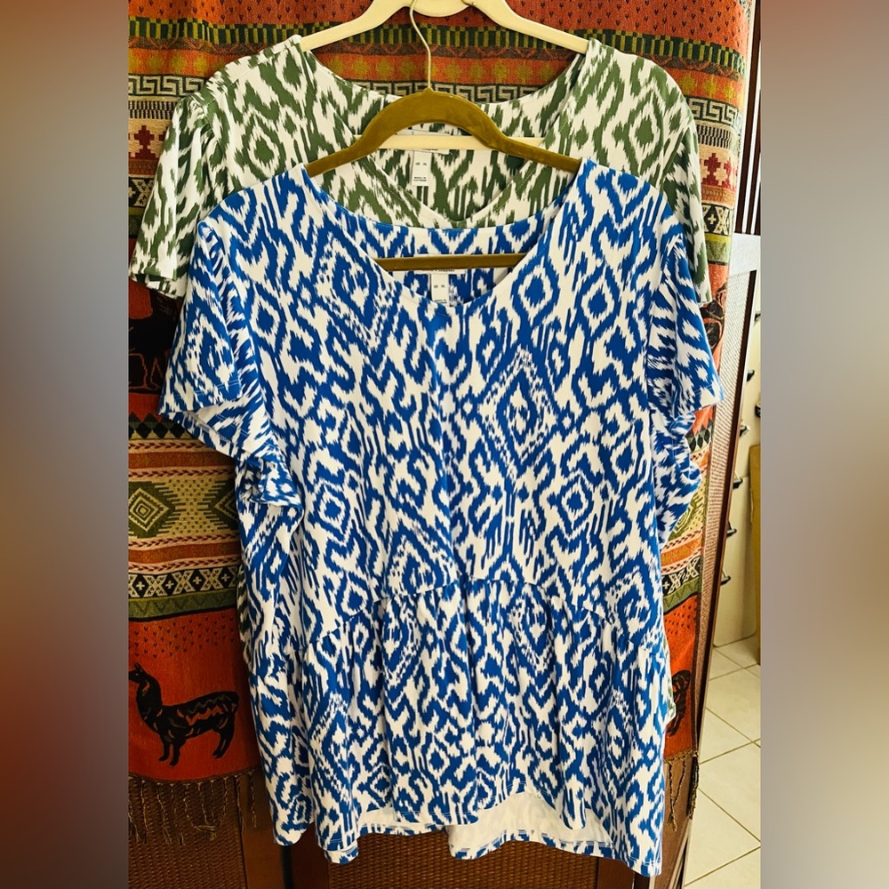 Set of 2 - Peplum Ikat printed short sleeve tops
